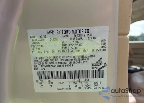 2008 Ford Escape Limited из США, поврежденный, VIN 1FMCU94158KB84081